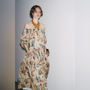 Zara Multicolor Floral Off-Shoulder Midi Dress